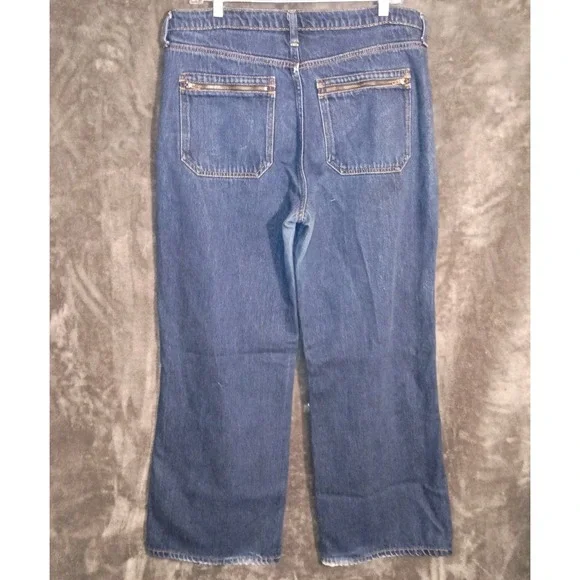 Banana Republic Jeans Womens Sz 32L Long Blue High Rise Wide Leg Zip‎ Pocket - Picture 8 of 8
